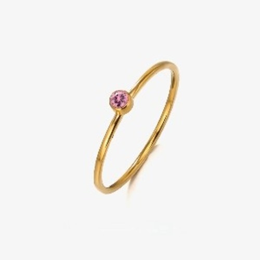 18K Gold Plated Stainless Steel Stackable Ring‎ Pink October Stone Size 6